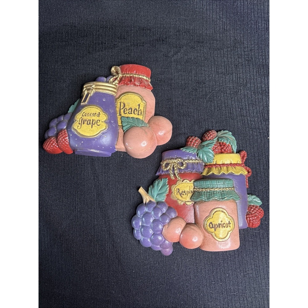 2 Vintage Home Interiors Fruit Jam Jelly Jar Wall Plaques Homco 3397 1A 2A 1997